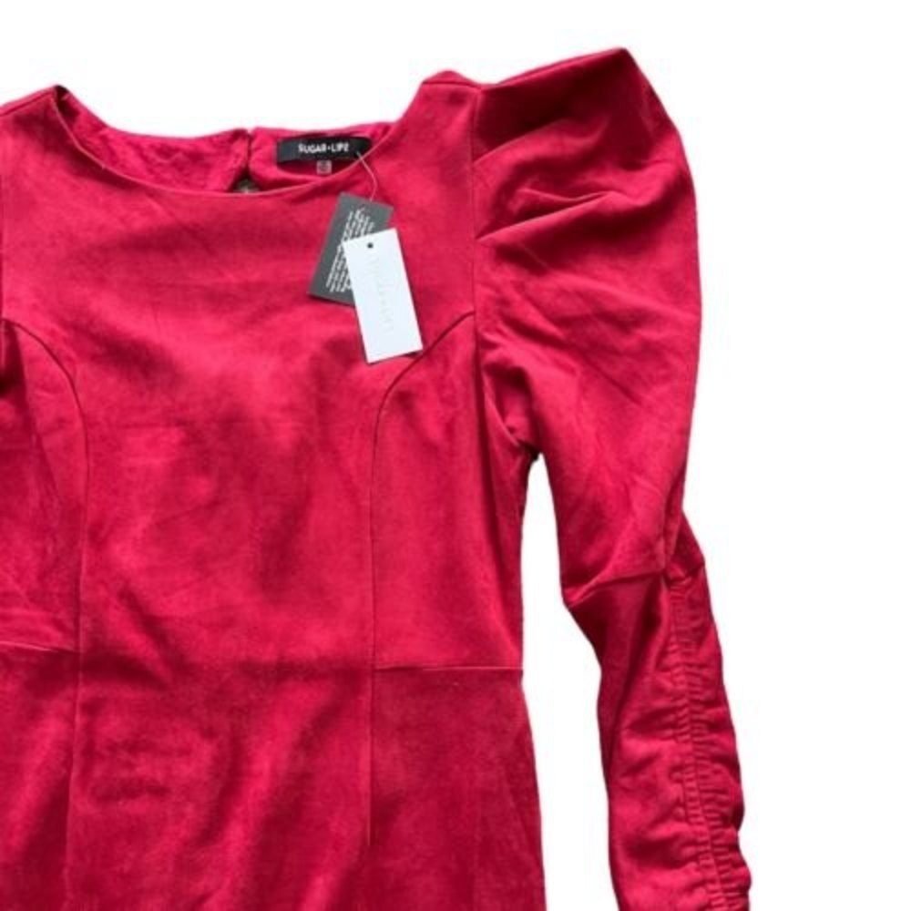 Sugar +‎ Lips Dress Women Size Large Red Faux Suede Long Sleeve NWT - Picture 4 of 6